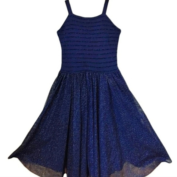 Petite Bateau Navy Blue Dress Striped Sparkle Fully-Lined Size 10 - Picture 5 of 5